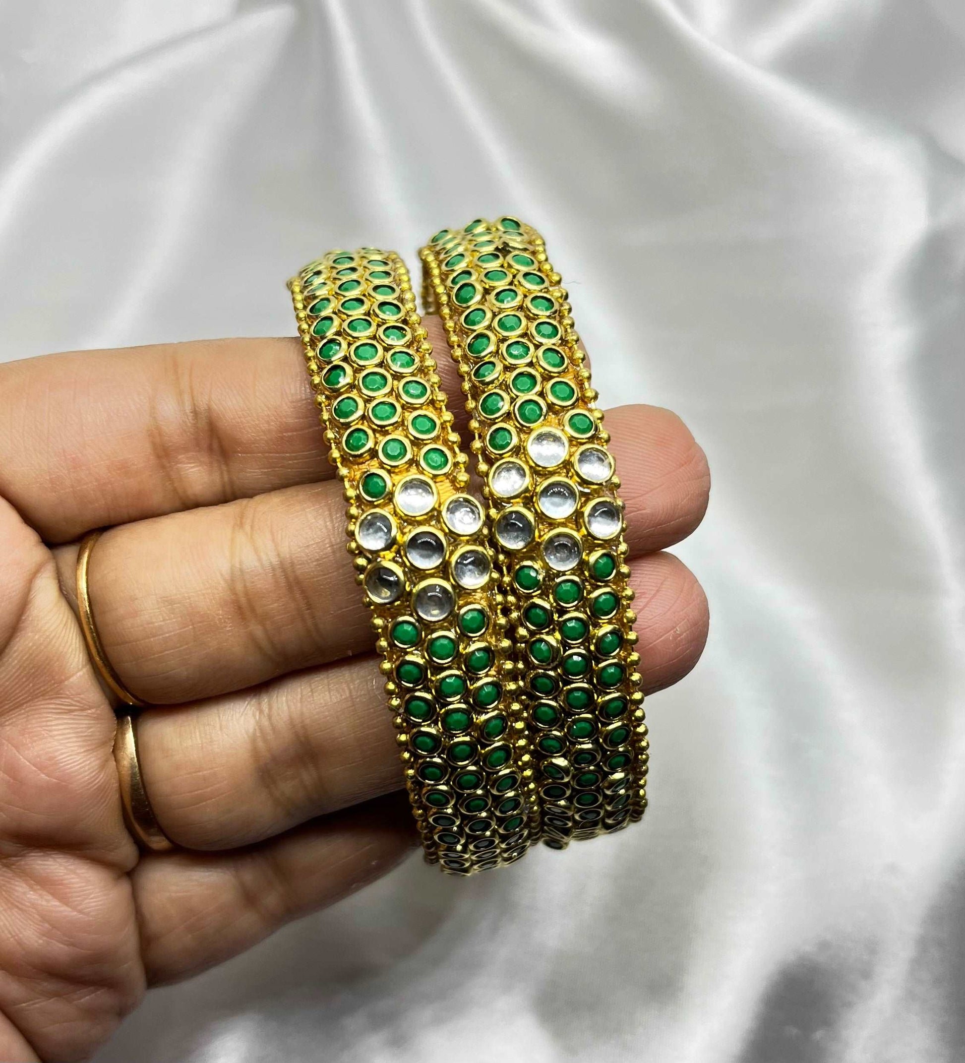 Green Kemp Stone Bangles-Pair Bangles-MATSYA BOUTIQUE-2.4-MATSYA BOUTIQUE