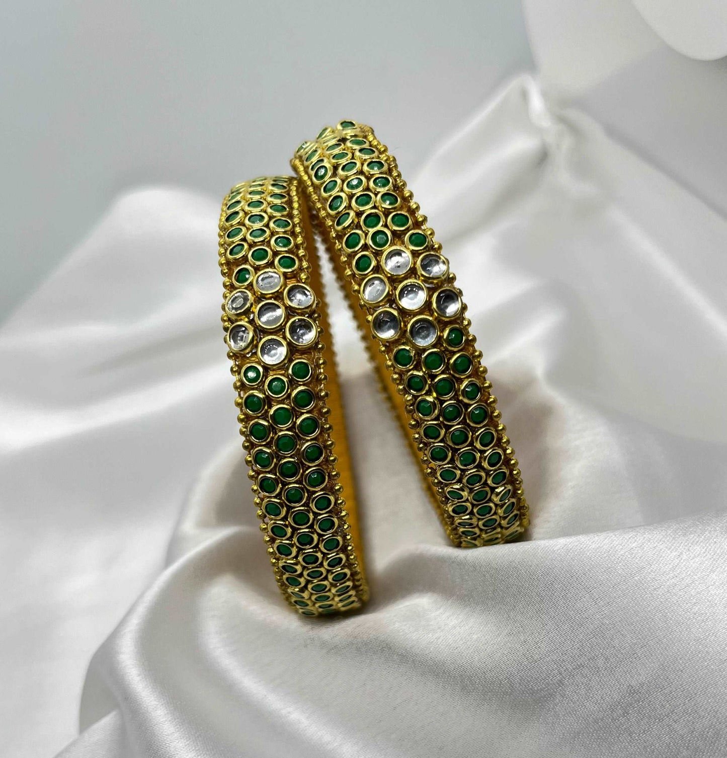 Green Kemp Stone Bangles-Pair Bangles-MATSYA BOUTIQUE-2.4-MATSYA BOUTIQUE