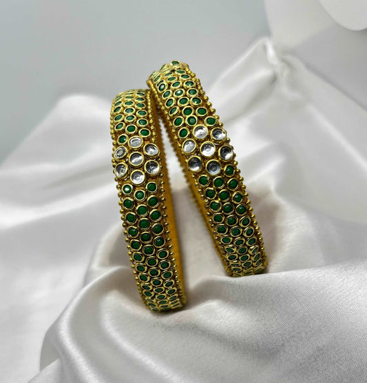 Green Kemp Stone Bangles-Pair Bangles-MATSYA BOUTIQUE-2.4-MATSYA BOUTIQUE