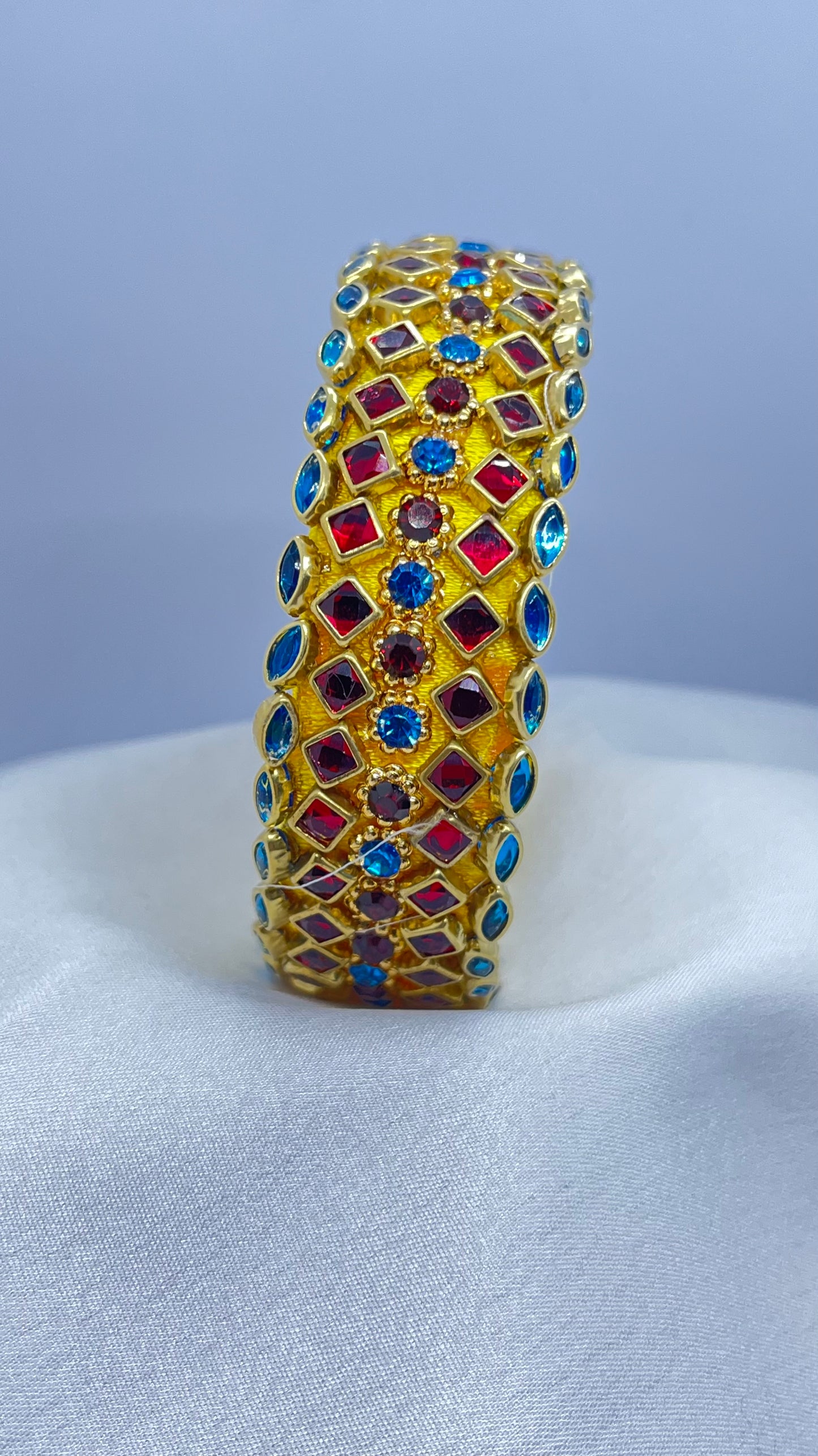 Yellow silk thread bangle with blue and red stones - MATSYA BOUTIQUE 