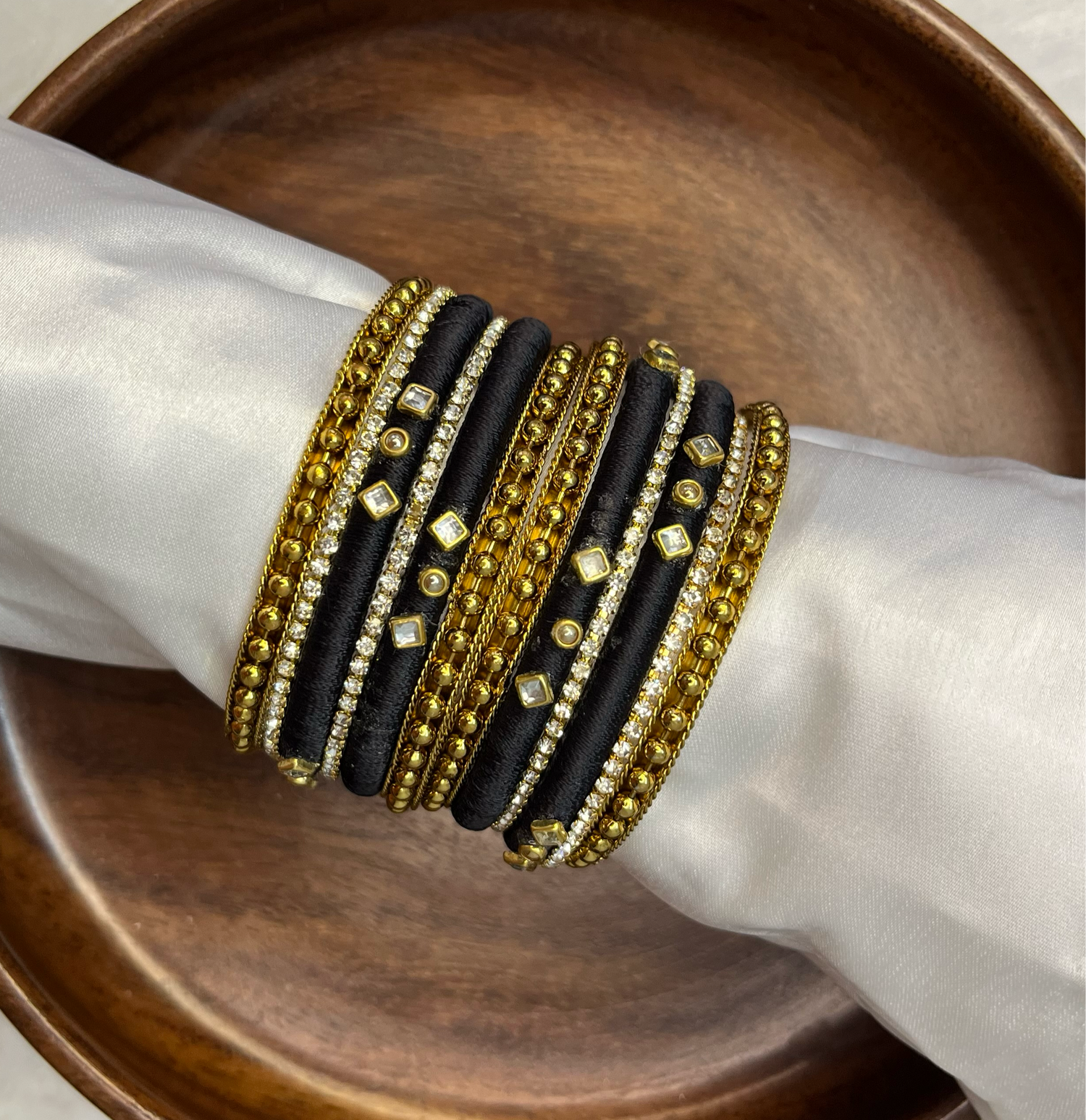 Black Elegance Silk Thread Bangle Set-Bridal Sets-MATSYA BOUTIQUE -MATSYA BOUTIQUE