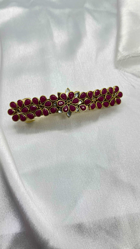 Burgundy Floral Center Clip