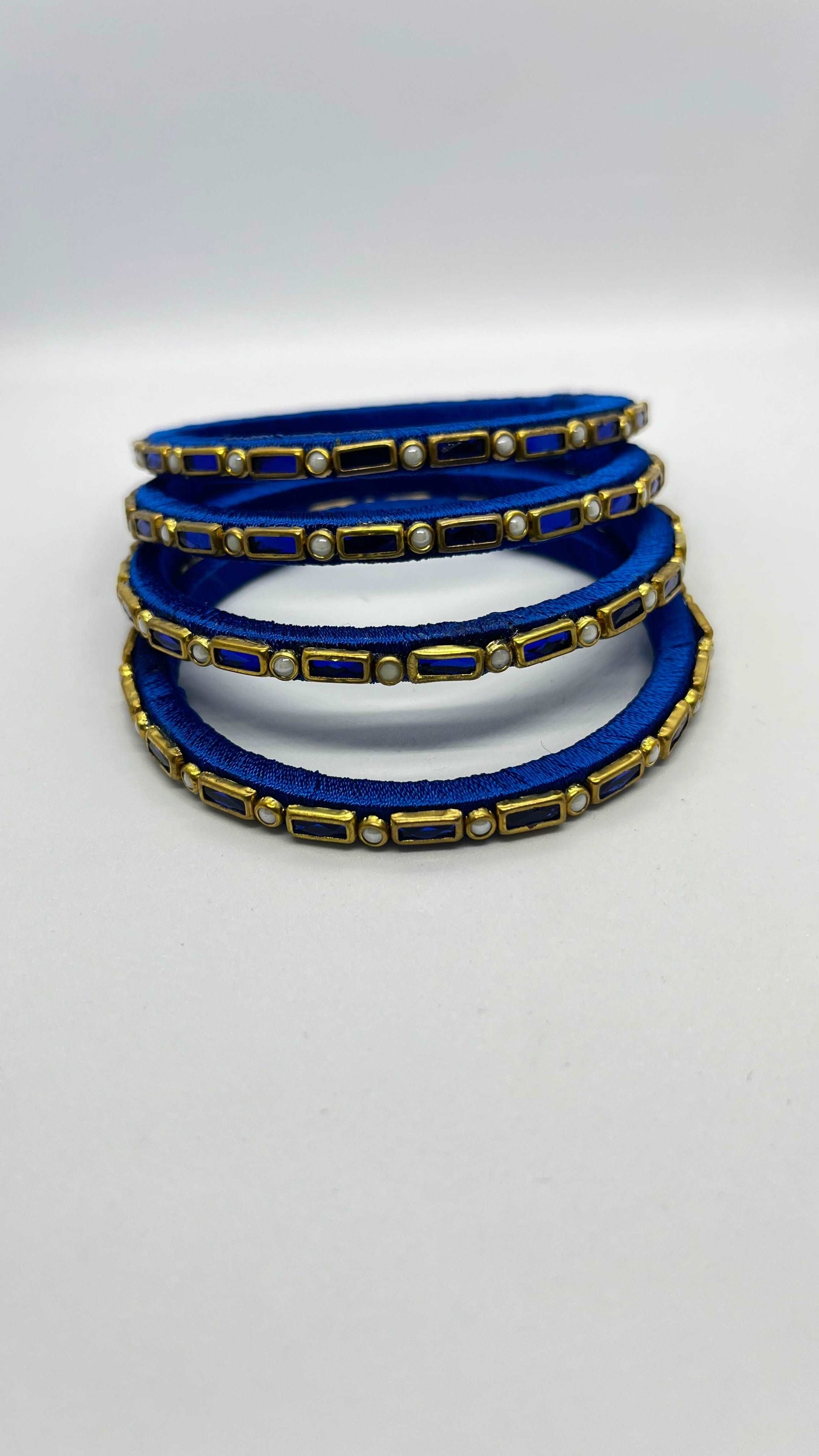 Blue single line Kundan Bangles