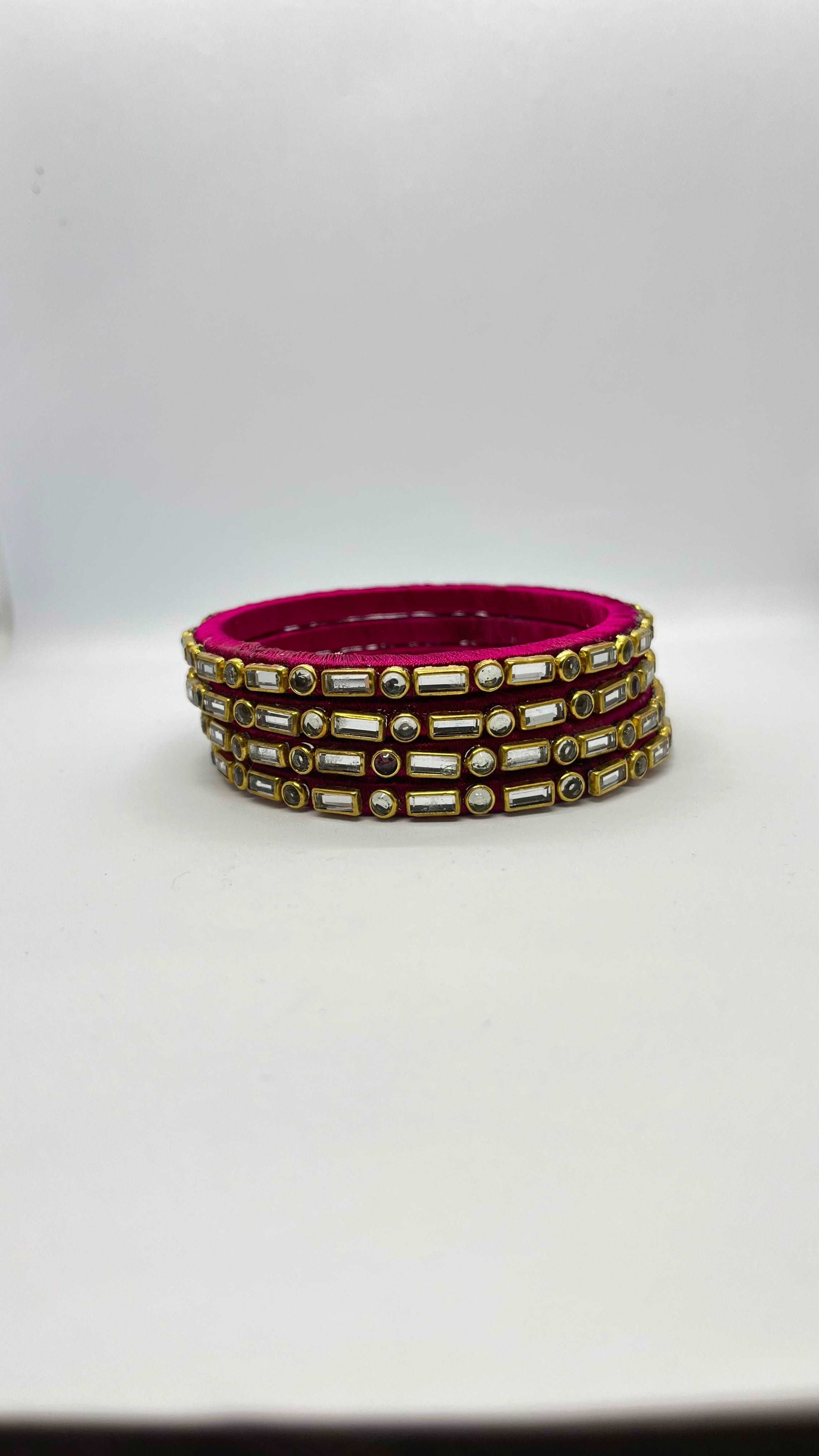 Pink Single line Kundan Bangles-Set Bangles-MATSYA BOUTIQUE-2.4-MATSYA BOUTIQUE