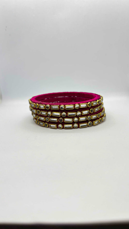 Pink Single line Kundan Bangles