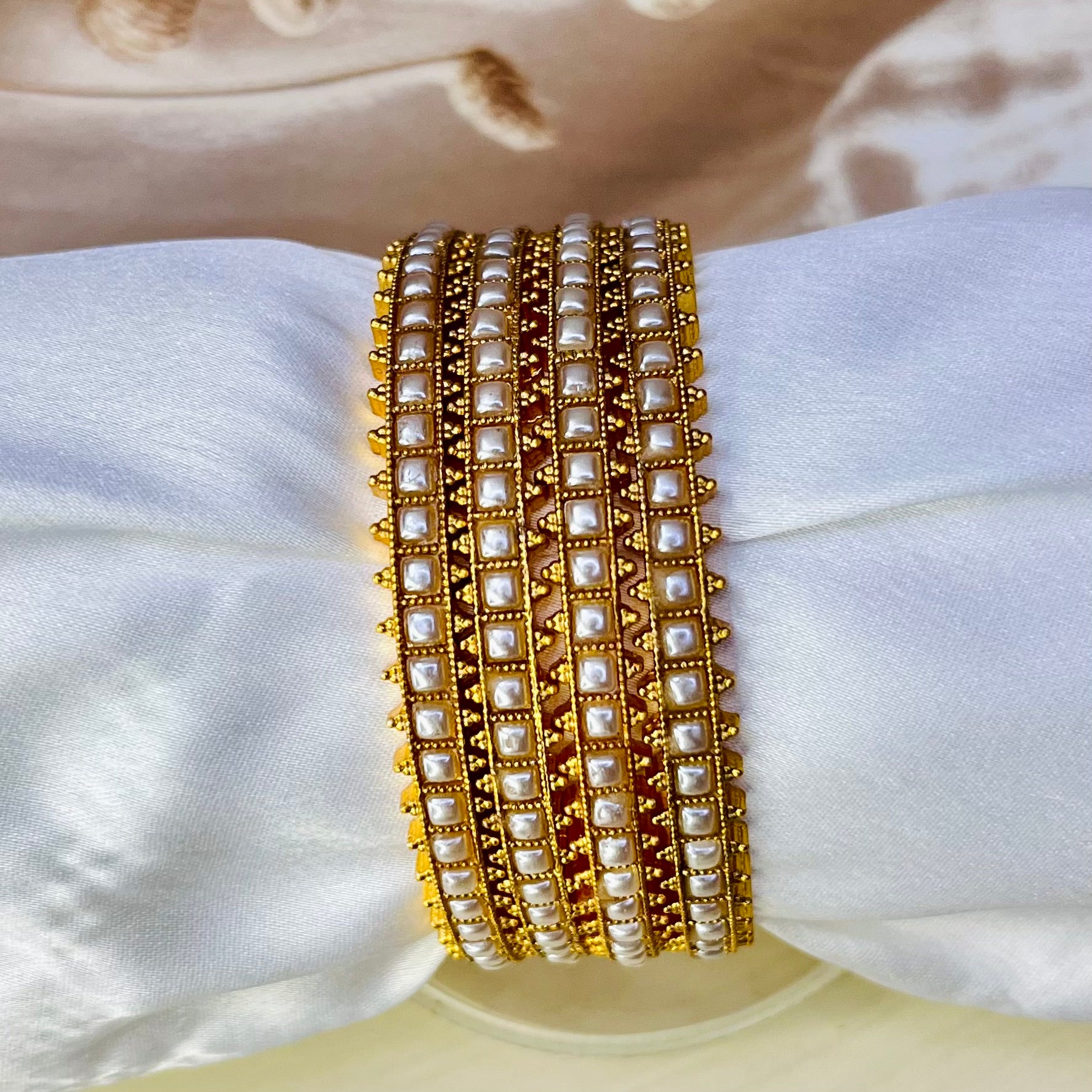 gold look alike pearl bangles, traditional jewelry, ethnic bangles, Indian accessories, handmade bangles, bridal bangles, festive jewelry, wedding jewelry, elegant bangles, handcrafted jewelry, pearl bangles, imitation jewelry, gold finish bangles, Indian jewelry online, Matsya Boutique