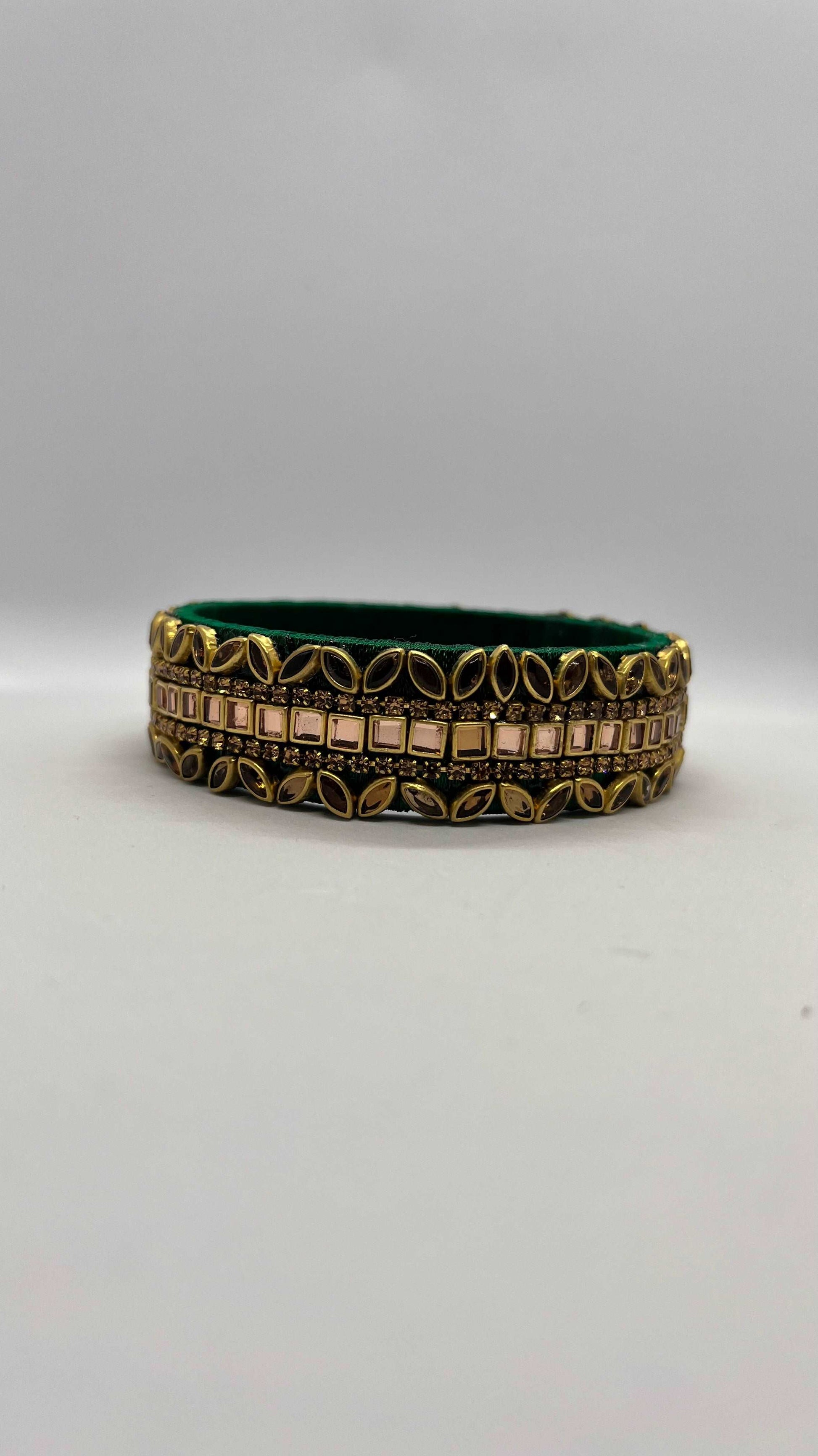 Green Thread with Golden Kundan Bangle