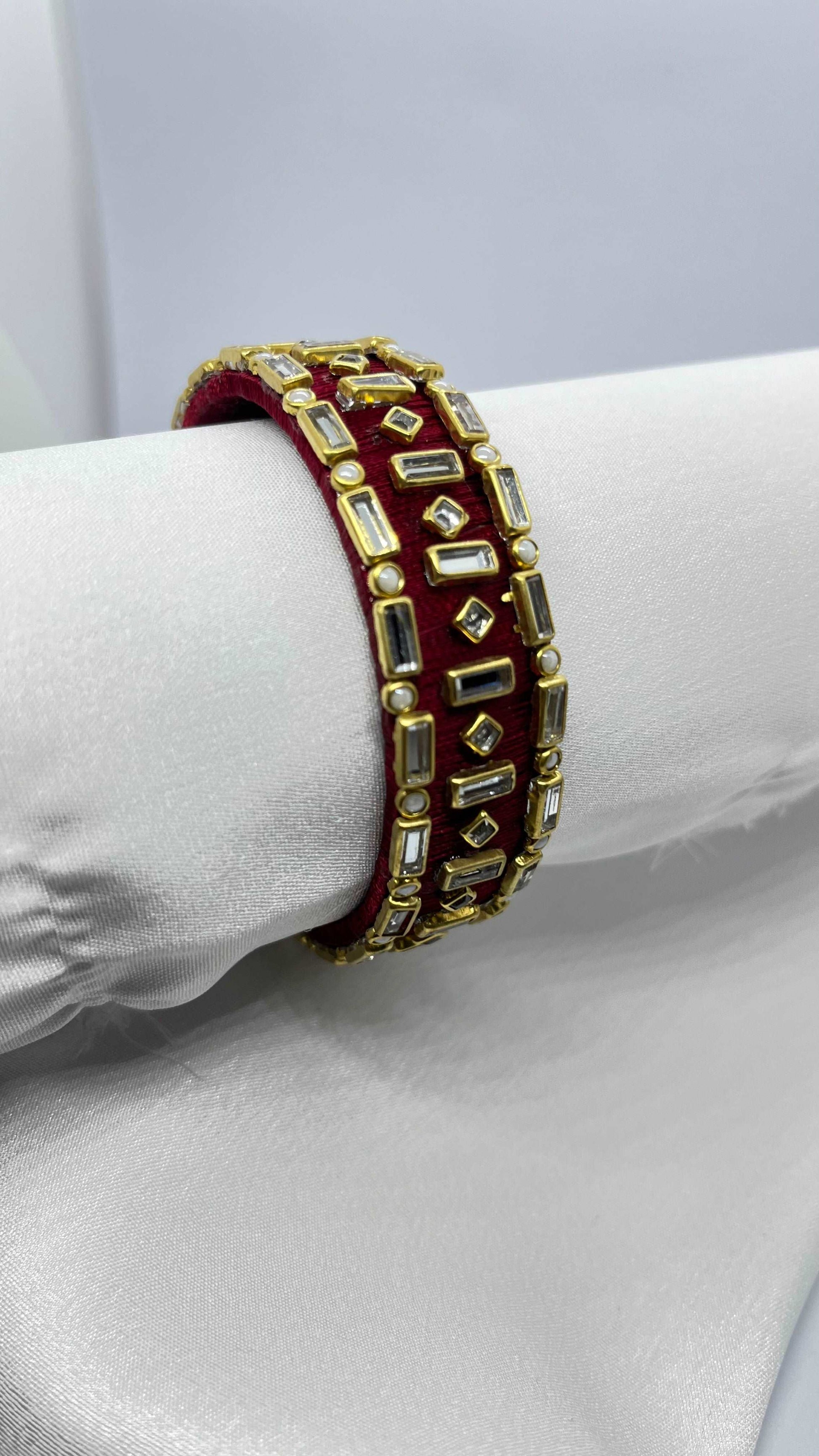 Maroon and White Stone Bangles-1 cut Single Kada Bangle-MATSYA BOUTIQUE-MATSYA BOUTIQUE