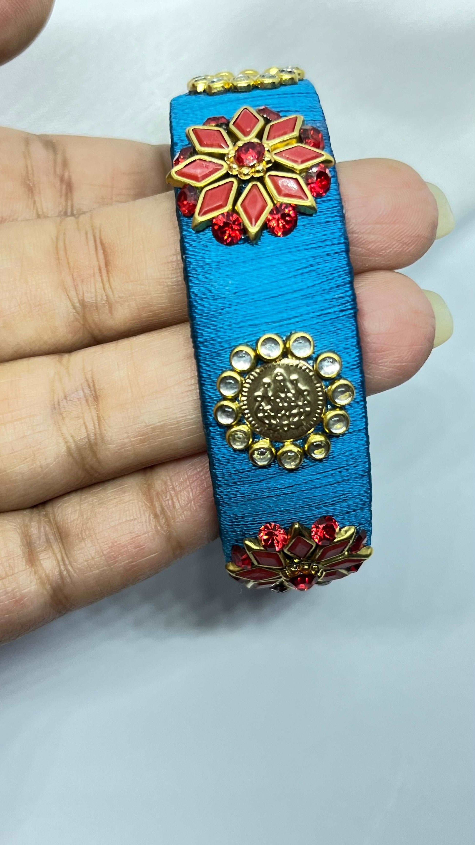 Red floral with Lakshmi kaasu bangle-1 cut Single Kada Bangle-MATSYA BOUTIQUE-2.4-MATSYA BOUTIQUE