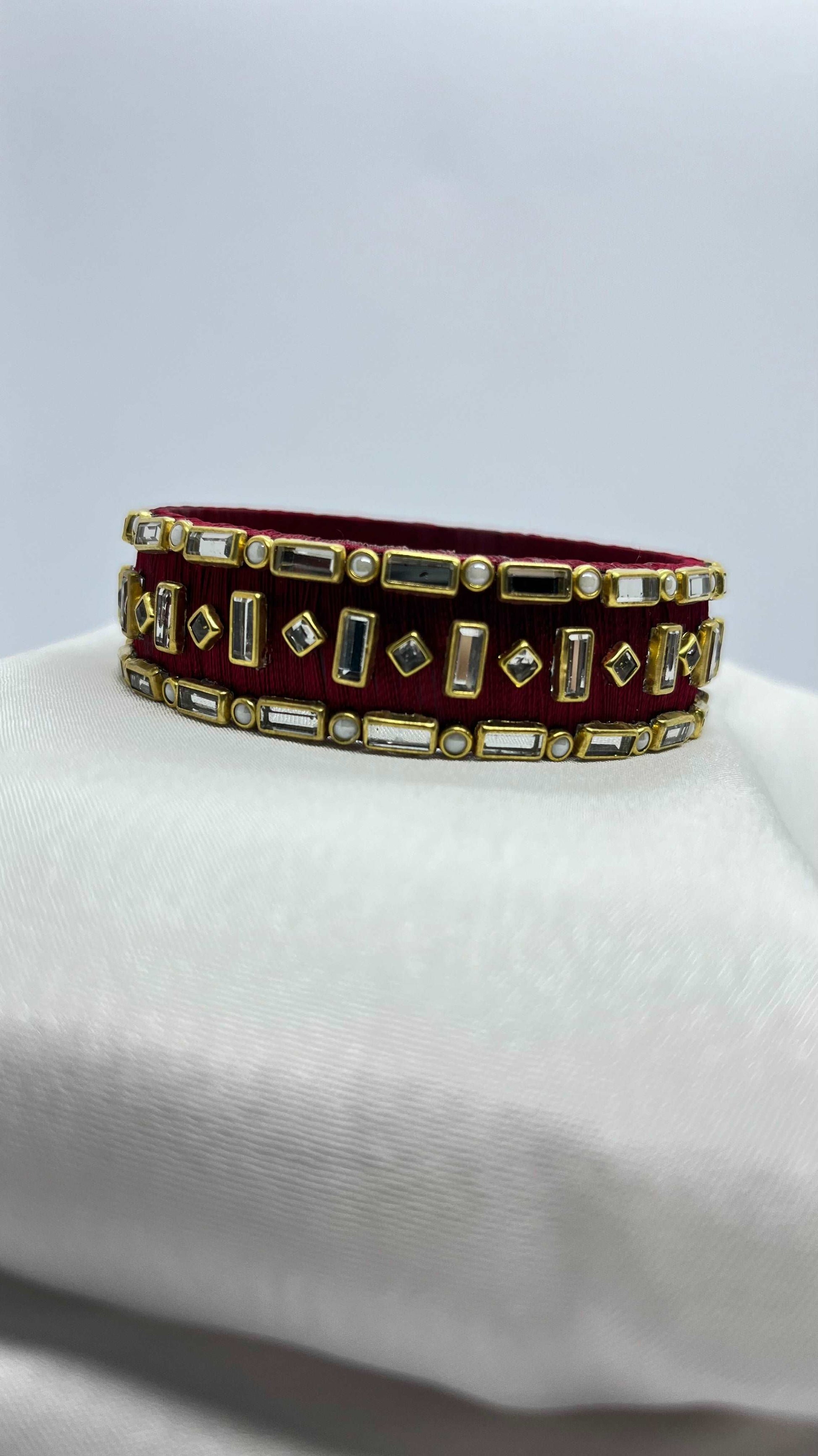 Maroon and White Stone Bangles-1 cut Single Kada Bangle-MATSYA BOUTIQUE-MATSYA BOUTIQUE