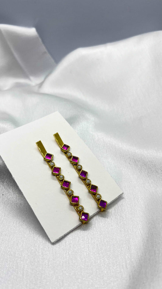 Pink square and pearl round hair pin-Hair pins-MATSYA BOUTIQUE-MATSYA BOUTIQUE