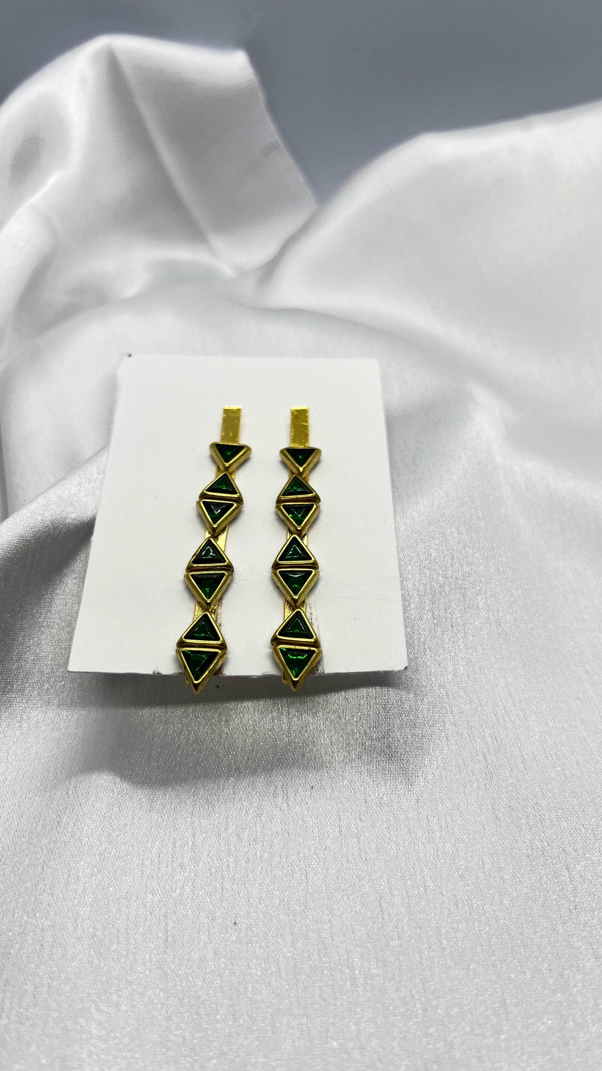 Green triangle hair pin-Hair pins-MATSYA BOUTIQUE-MATSYA BOUTIQUE