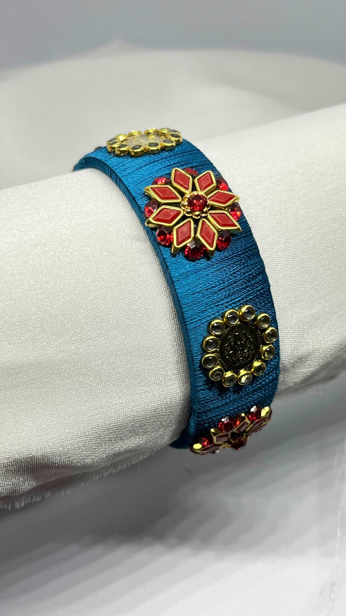 Red floral with Lakshmi kaasu bangle