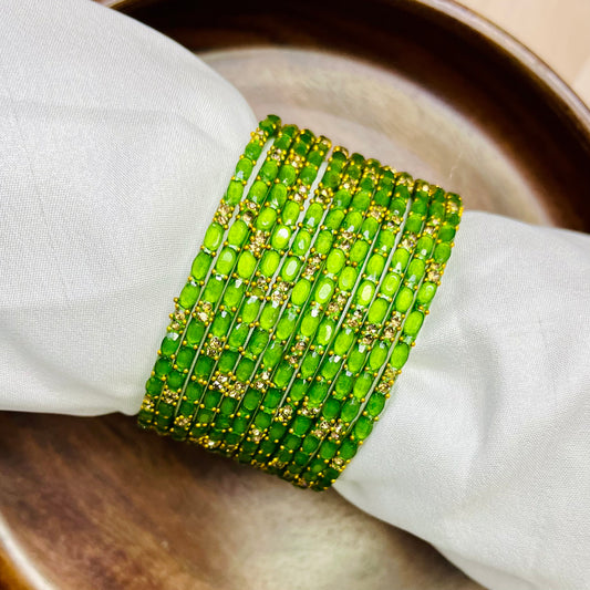 Light Green Golden Dew Drops(dozen)-Glass bangles-MATSYA BOUTIQUE -2.4-MATSYA BOUTIQUE