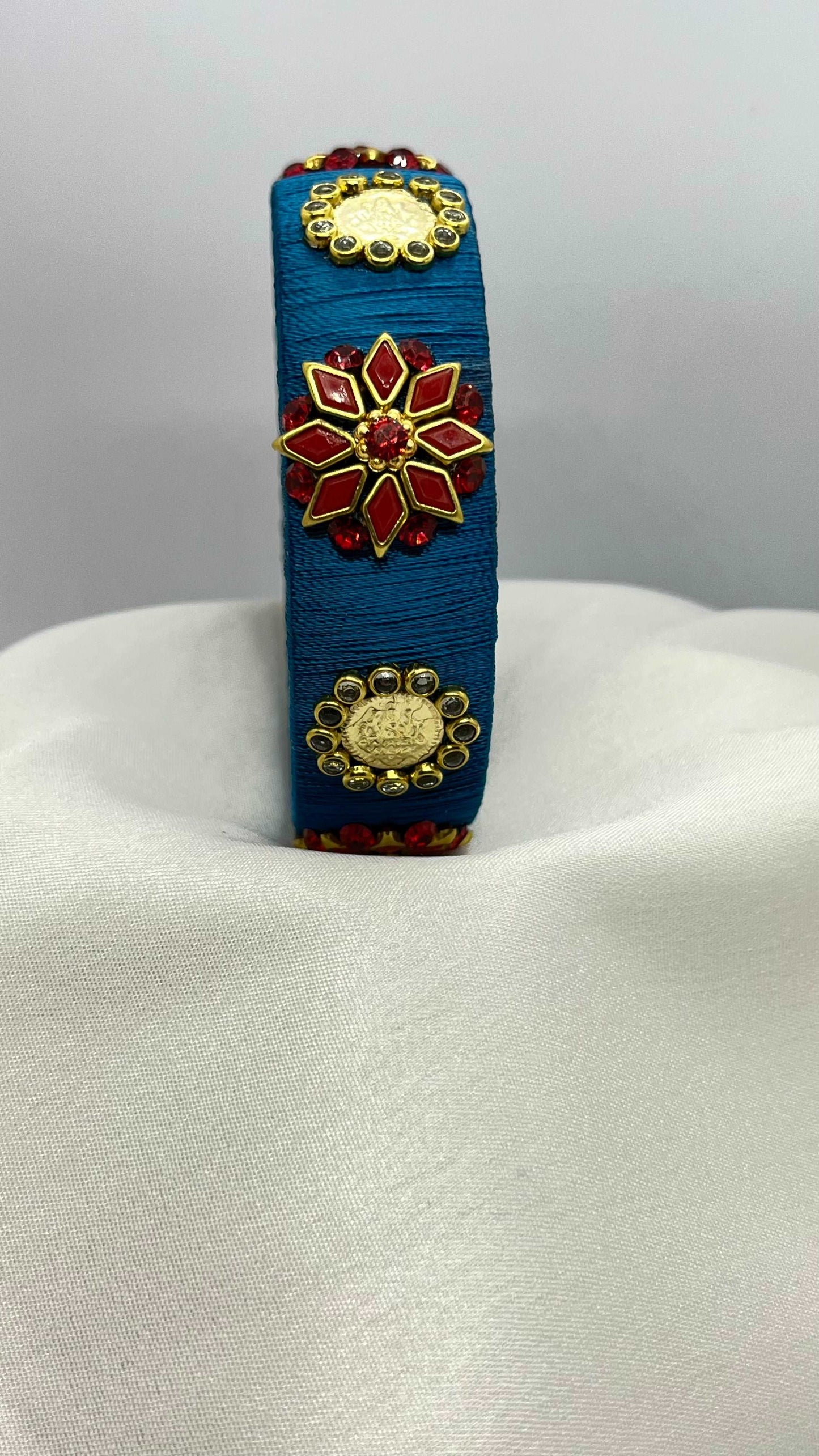 Red floral with Lakshmi kaasu bangle-1 cut Single Kada Bangle-MATSYA BOUTIQUE-2.4-MATSYA BOUTIQUE