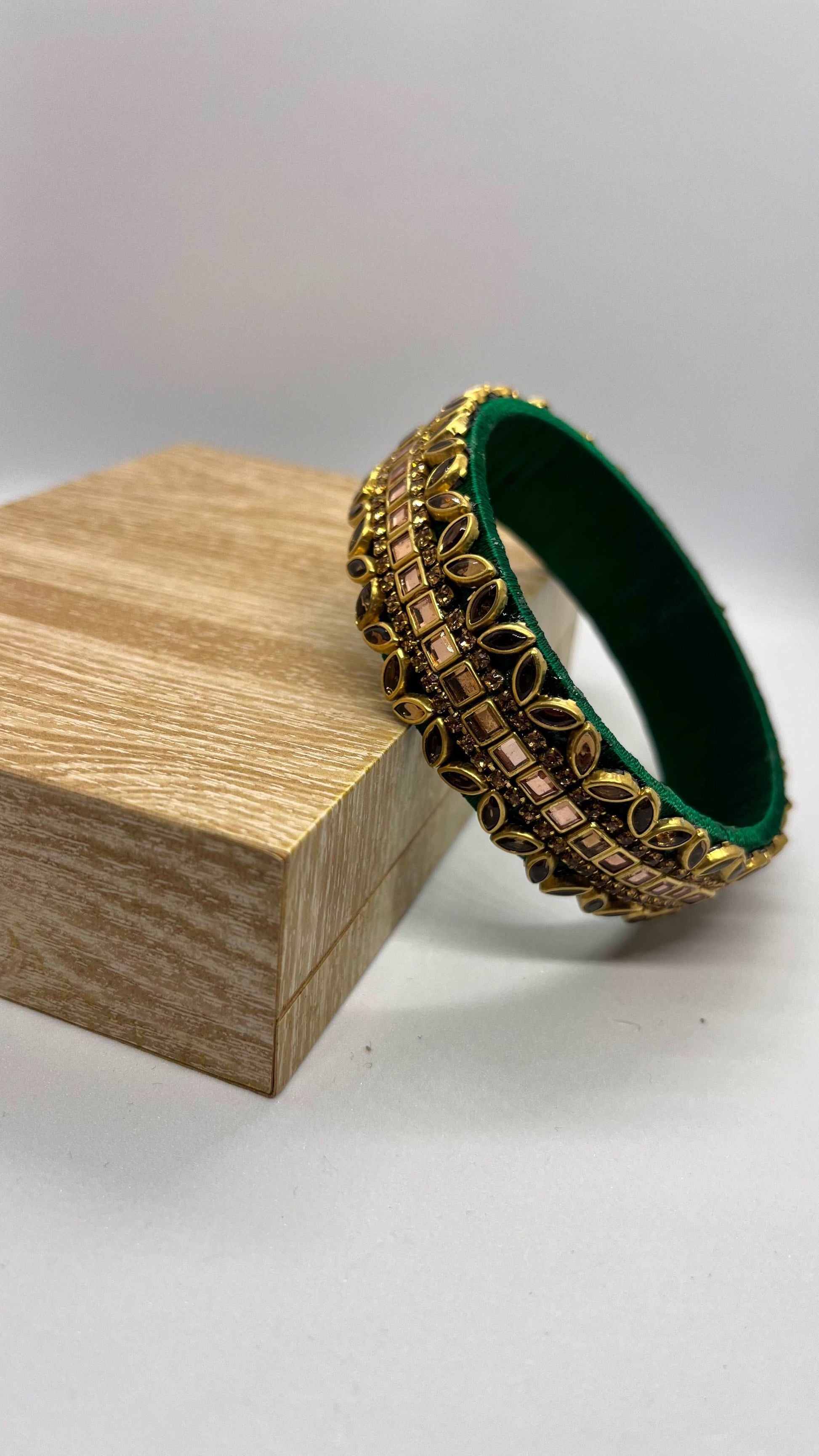 Green Thread with Golden Kundan Bangle