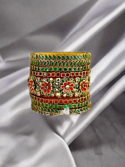 Bridal Red and Green Floral Bangle set