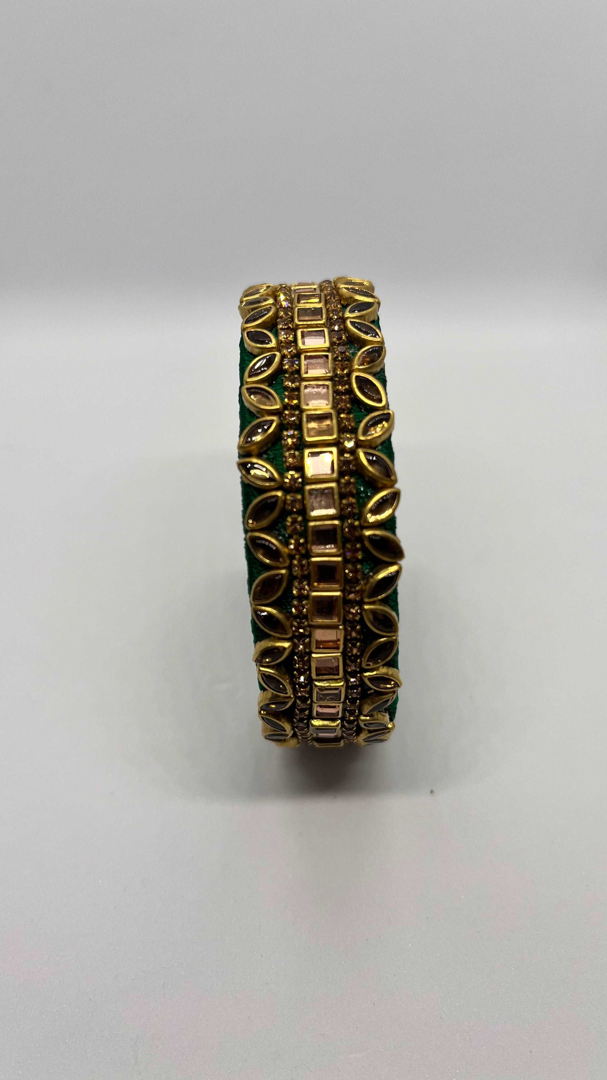 Green Thread with Golden Kundan Bangle-1 cut Single Kada Bangle-MATSYA BOUTIQUE-2.4-MATSYA BOUTIQUE