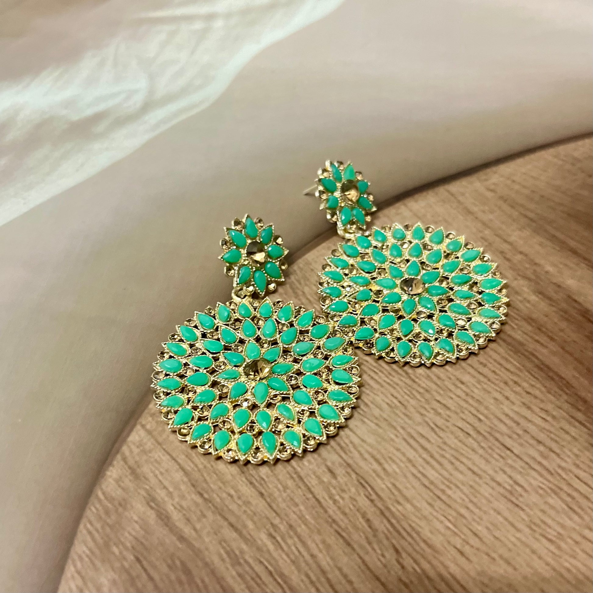 Light Green Blossom Chandbalis - MATSYA BOUTIQUE 