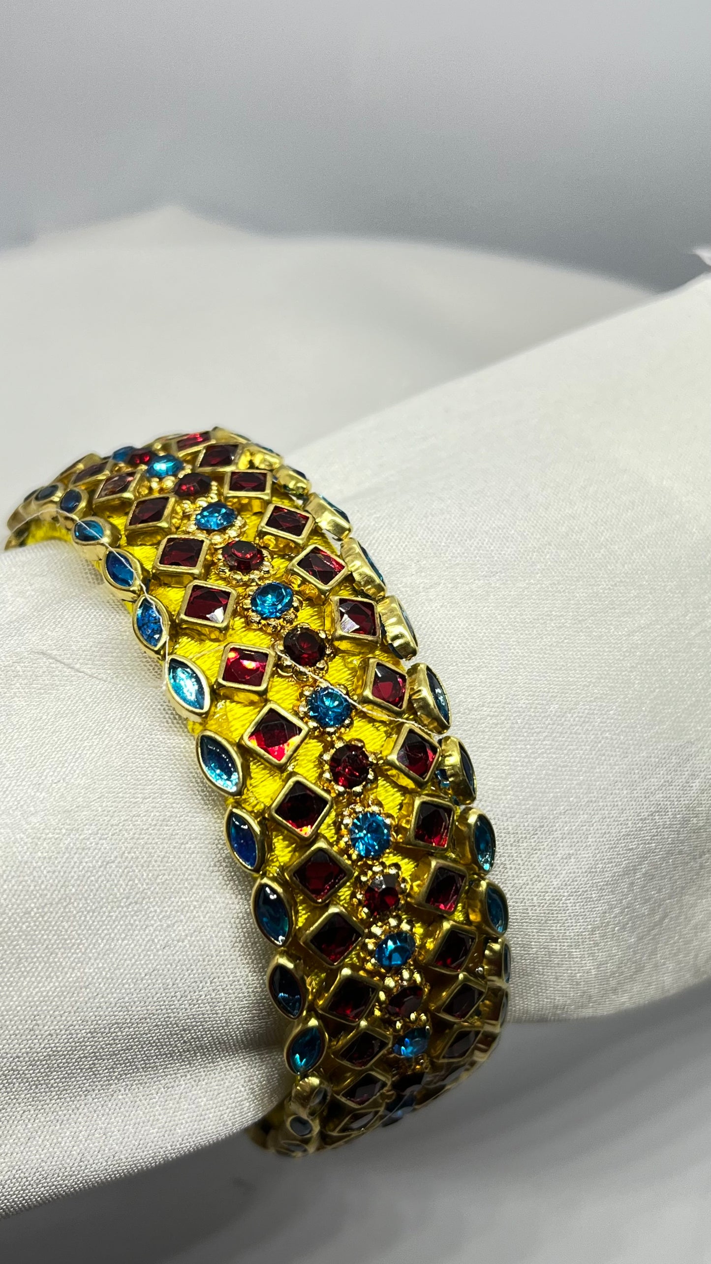 Yellow silk thread bangle with blue and red stones - MATSYA BOUTIQUE 