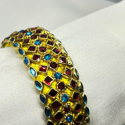 Yellow silk thread bangle with blue and red stones - MATSYA BOUTIQUE 