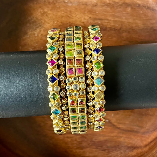 bangle stack, multicolor bangles, traditional bangles, Indian jewelry, statement jewelry, ethnic accessories, colorful bangles, bridal jewelry, festival jewelry, wedding bangles, handmade bangles, kundan bangles, designer bangles, trendy bangles, matsya boutique