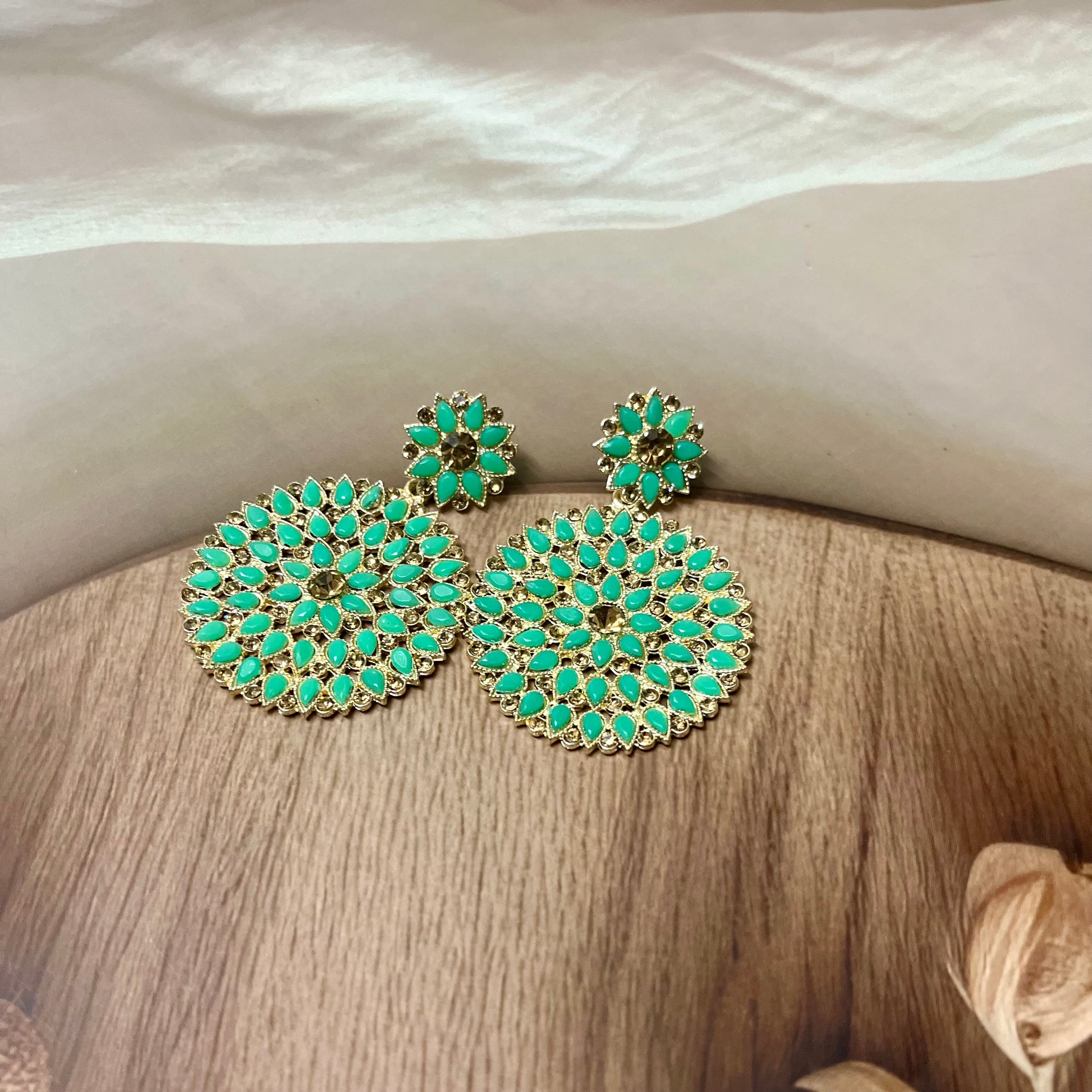 Light Green Blossom Chandbalis - MATSYA BOUTIQUE 