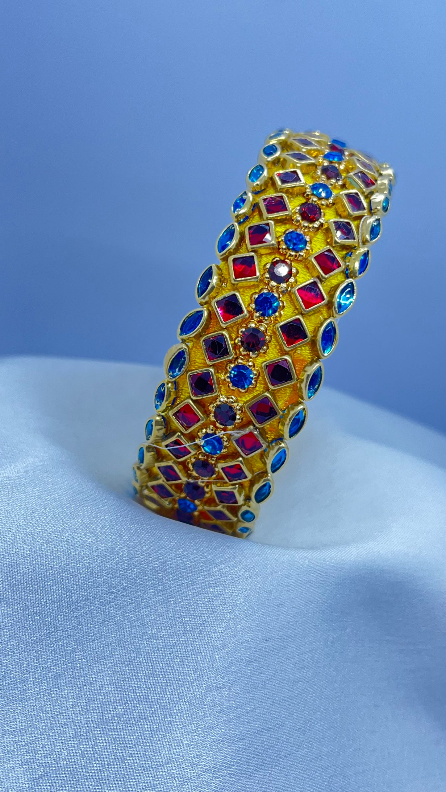 Yellow silk thread bangle with blue and red stones - MATSYA BOUTIQUE 