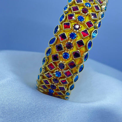 Yellow silk thread bangle with blue and red stones - MATSYA BOUTIQUE 