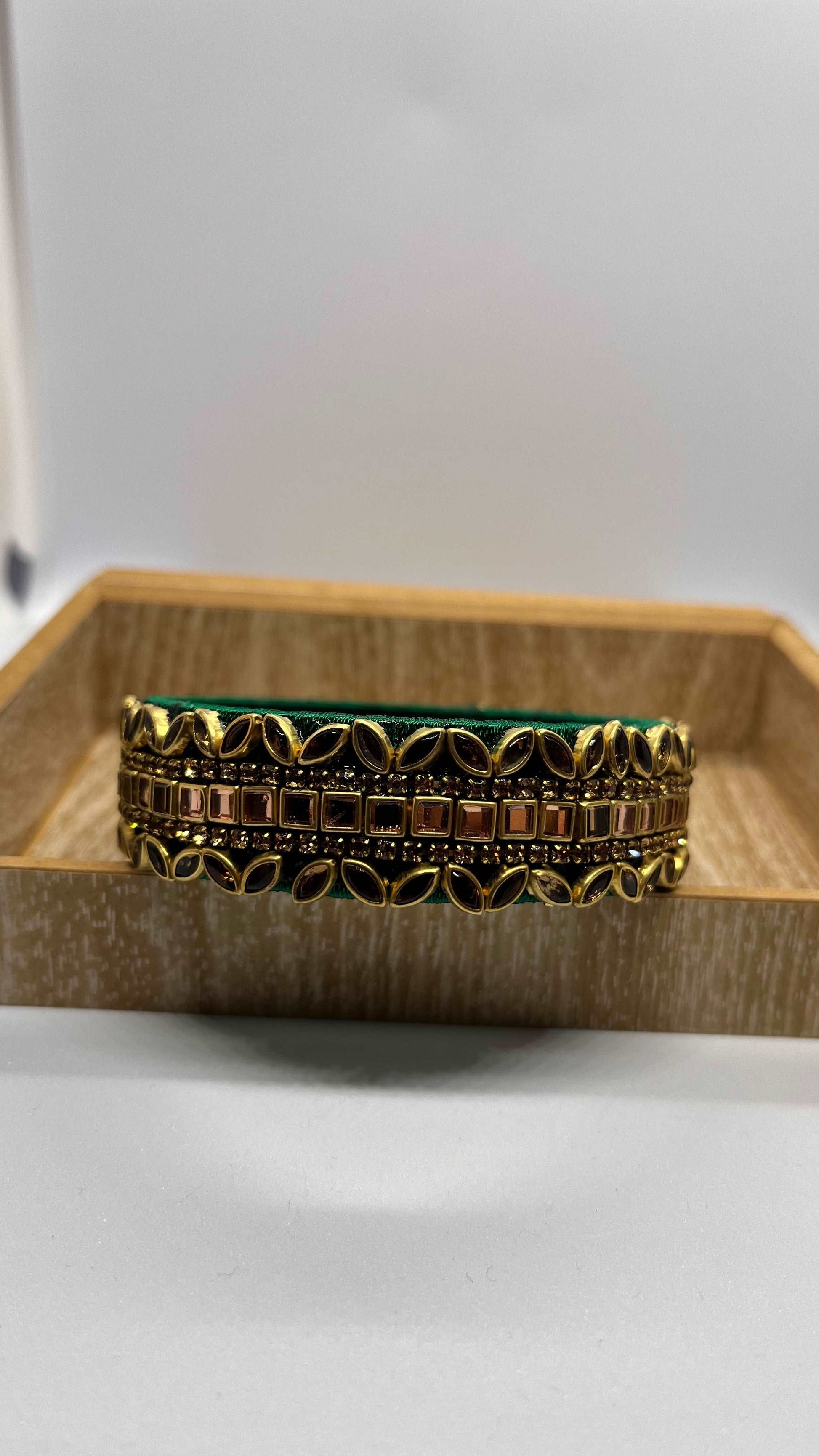 Green Thread with Golden Kundan Bangle