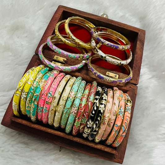Enamel Floral Anti-Tarnish Openable Kada Bangles