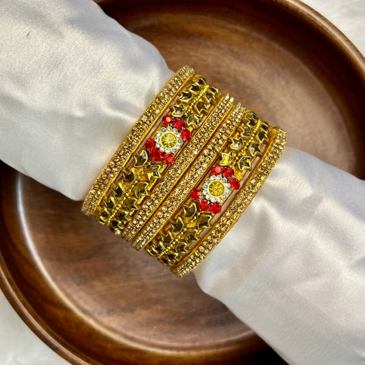 Red & Gold Floral Festive Bangle Set-Set Bangles-MATSYA BOUTIQUE -MATSYA BOUTIQUE