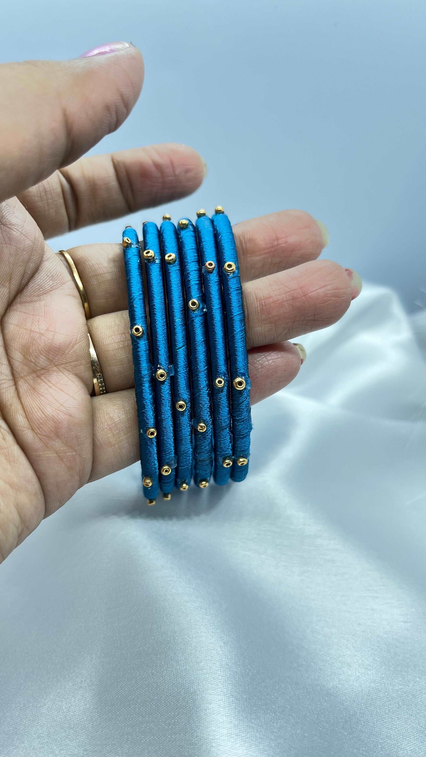 Peacock blue sugar bead bangles