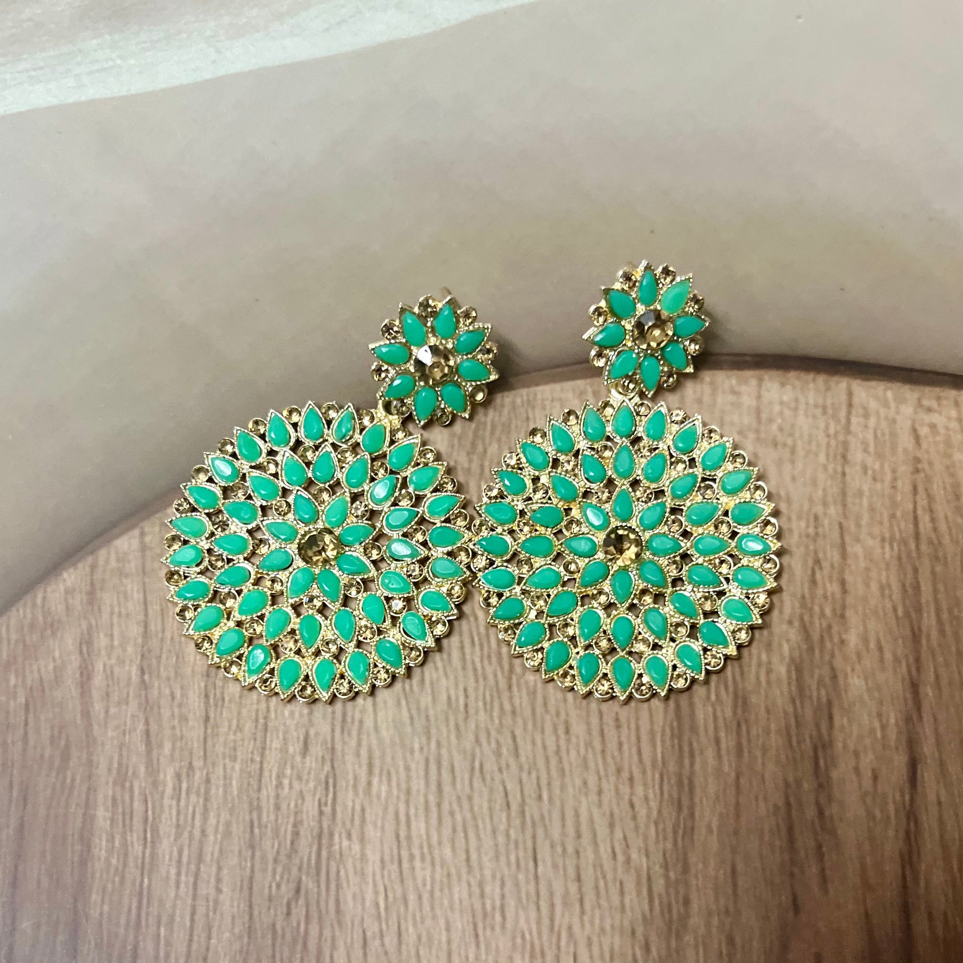 Light Green Blossom Chandbalis - MATSYA BOUTIQUE 