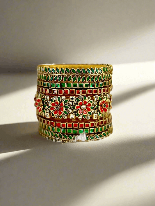 Bridal Red and Green Floral Bangle set