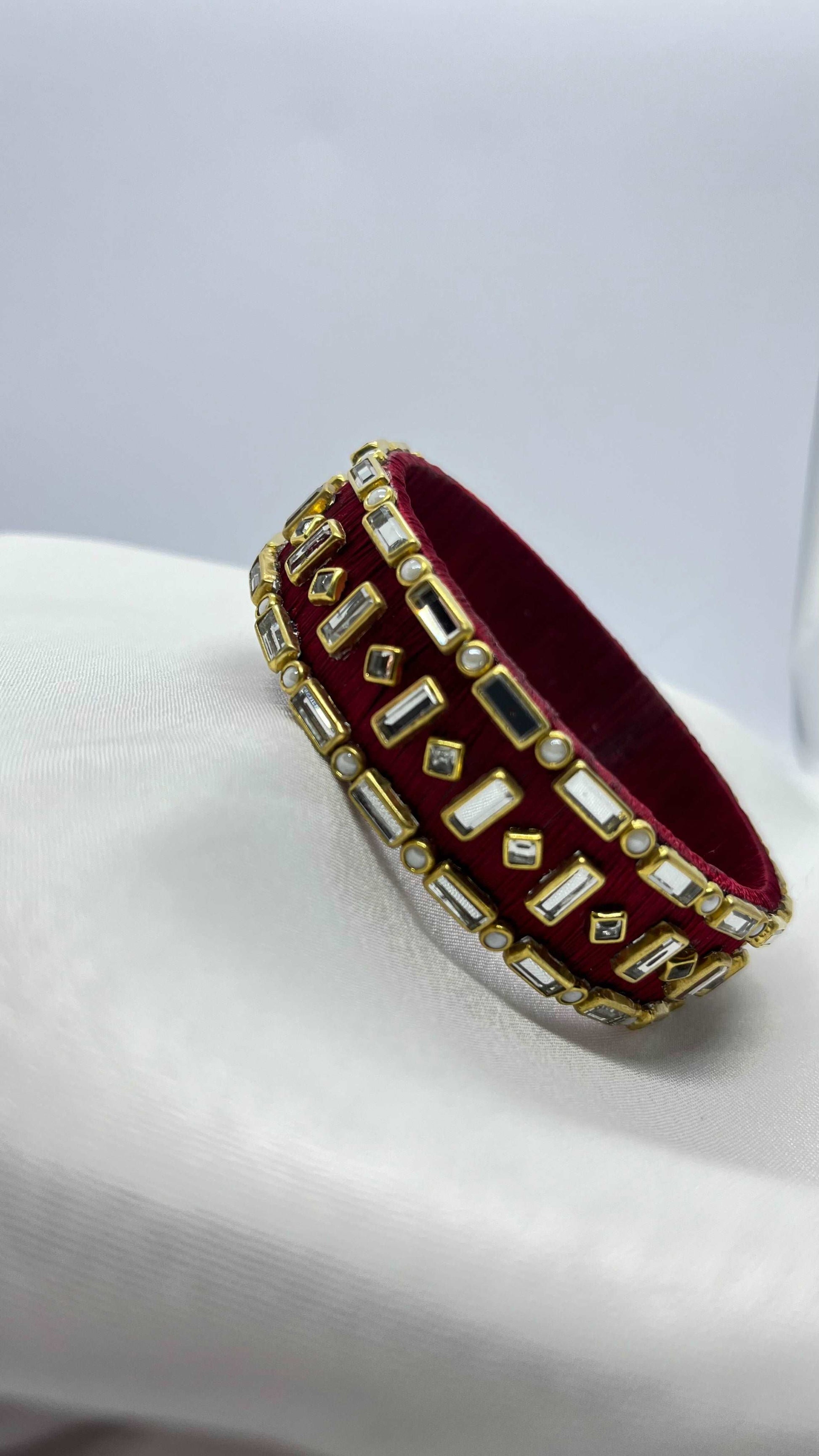 Maroon and White Stone Bangles-1 cut Single Kada Bangle-MATSYA BOUTIQUE-MATSYA BOUTIQUE