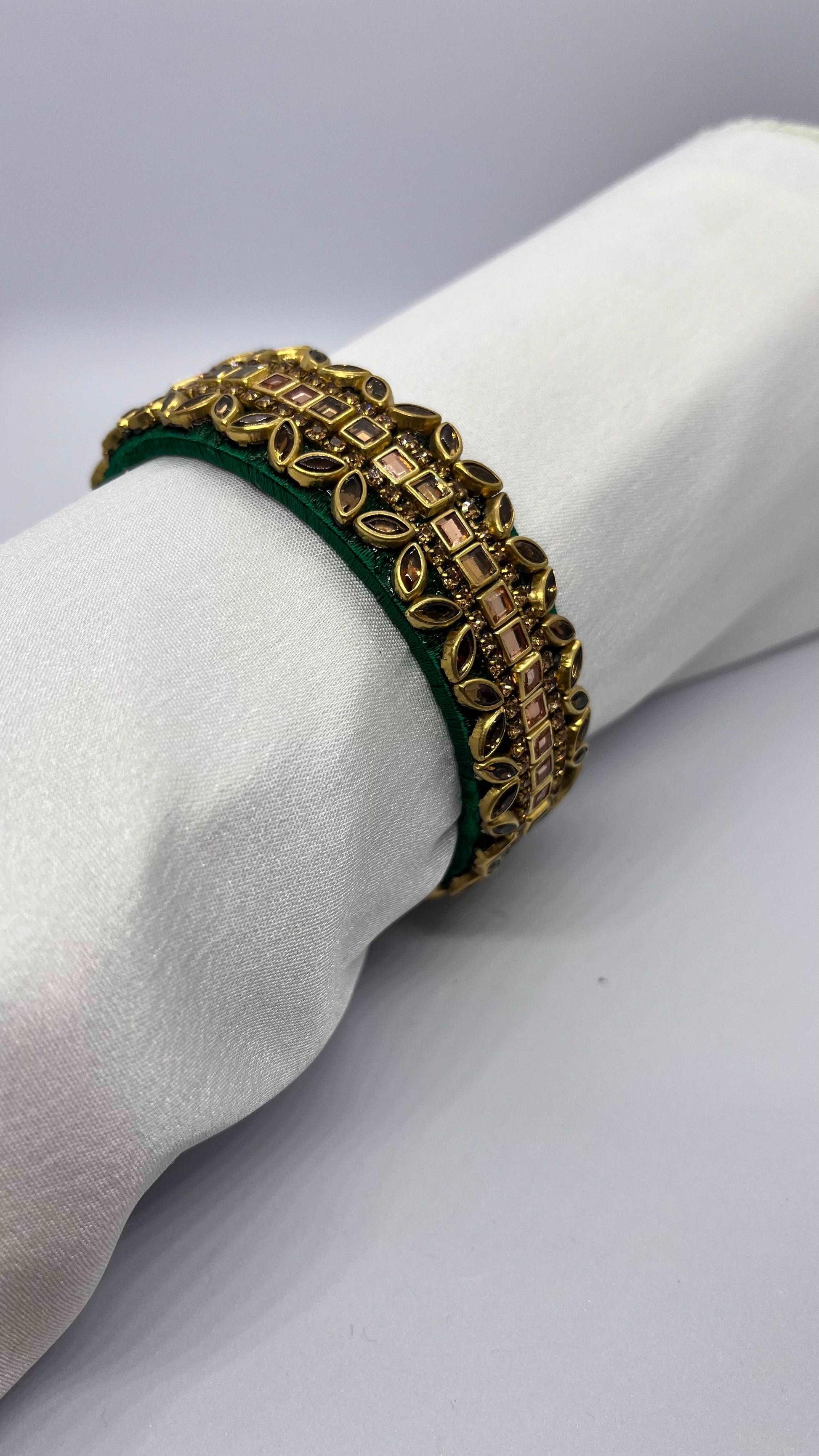 Green Thread with Golden Kundan Bangle