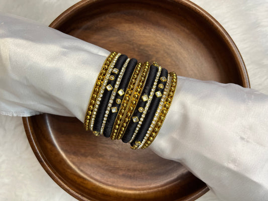 Black Elegance Silk Thread Bangle Set-Bridal Sets-MATSYA BOUTIQUE -MATSYA BOUTIQUE