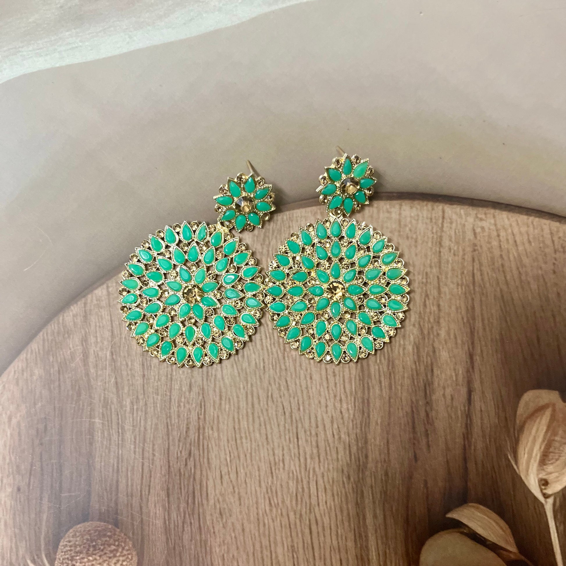 Light Green Blossom Chandbalis - MATSYA BOUTIQUE 