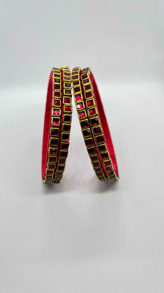 Red Single line Kundan bangles-Set Bangles-MATSYA BOUTIQUE-2.4-MATSYA BOUTIQUE