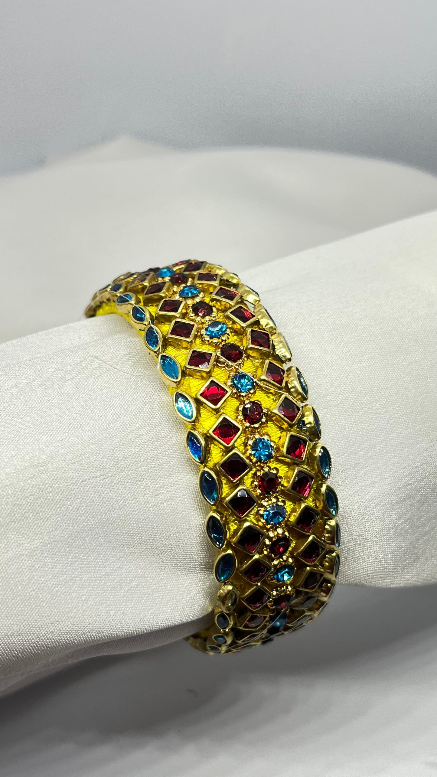 Yellow silk thread bangle with blue and red stones - MATSYA BOUTIQUE 