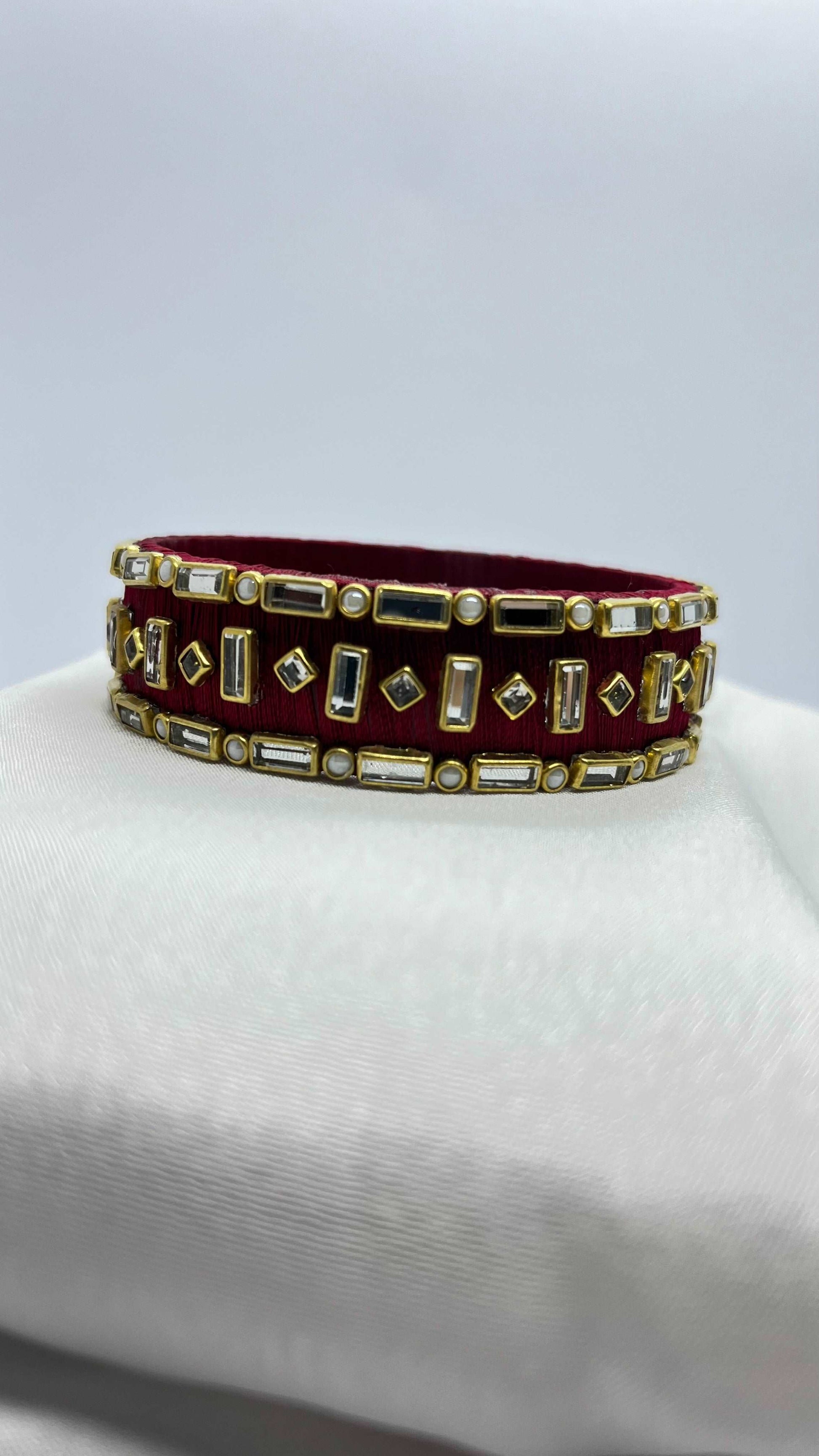 Maroon and White Stone Bangles-1 cut Single Kada Bangle-MATSYA BOUTIQUE-MATSYA BOUTIQUE