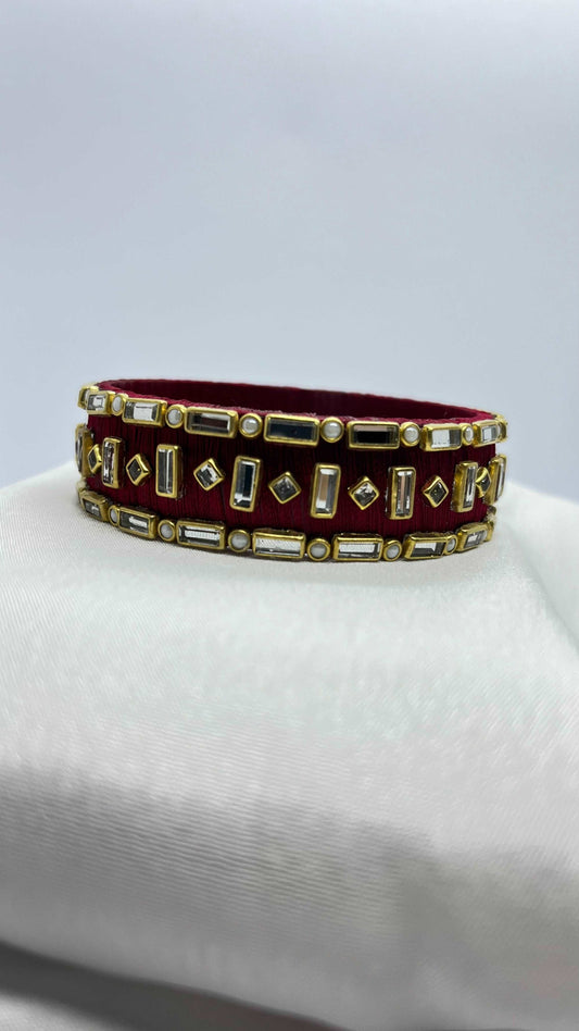 Maroon and White Stone Bangles