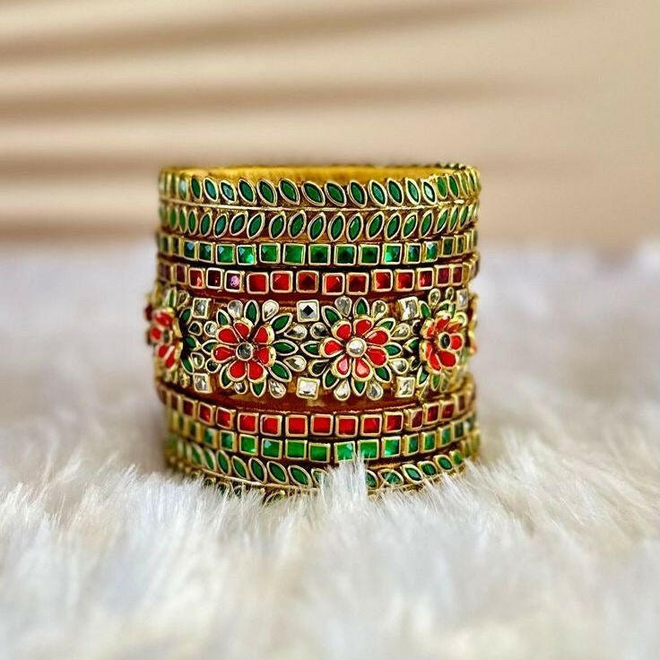 Bridal Red and Green Floral Bangle set-Bridal Sets-MATSYA BOUTIQUE-2.4-MATSYA BOUTIQUE