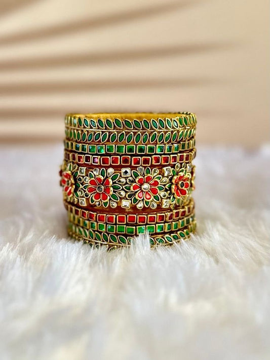 Bridal Red and Green Floral Bangle set-Bridal Sets-MATSYA BOUTIQUE-2.4-MATSYA BOUTIQUE