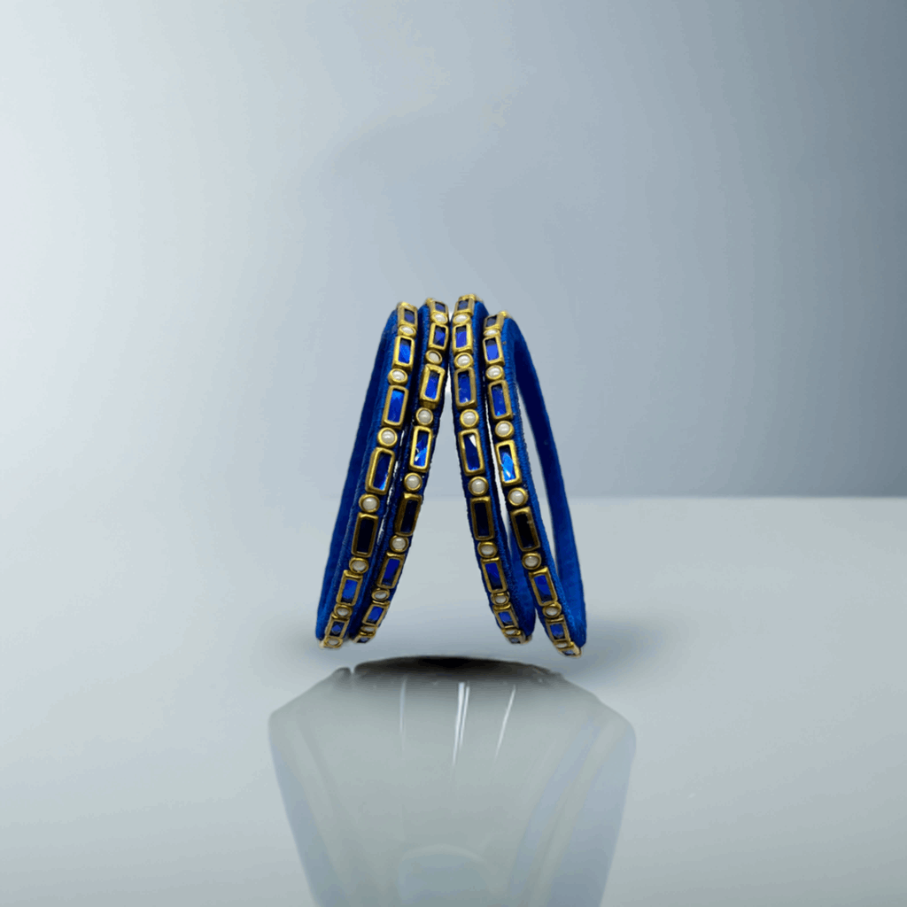 Blue single line Kundan Bangles