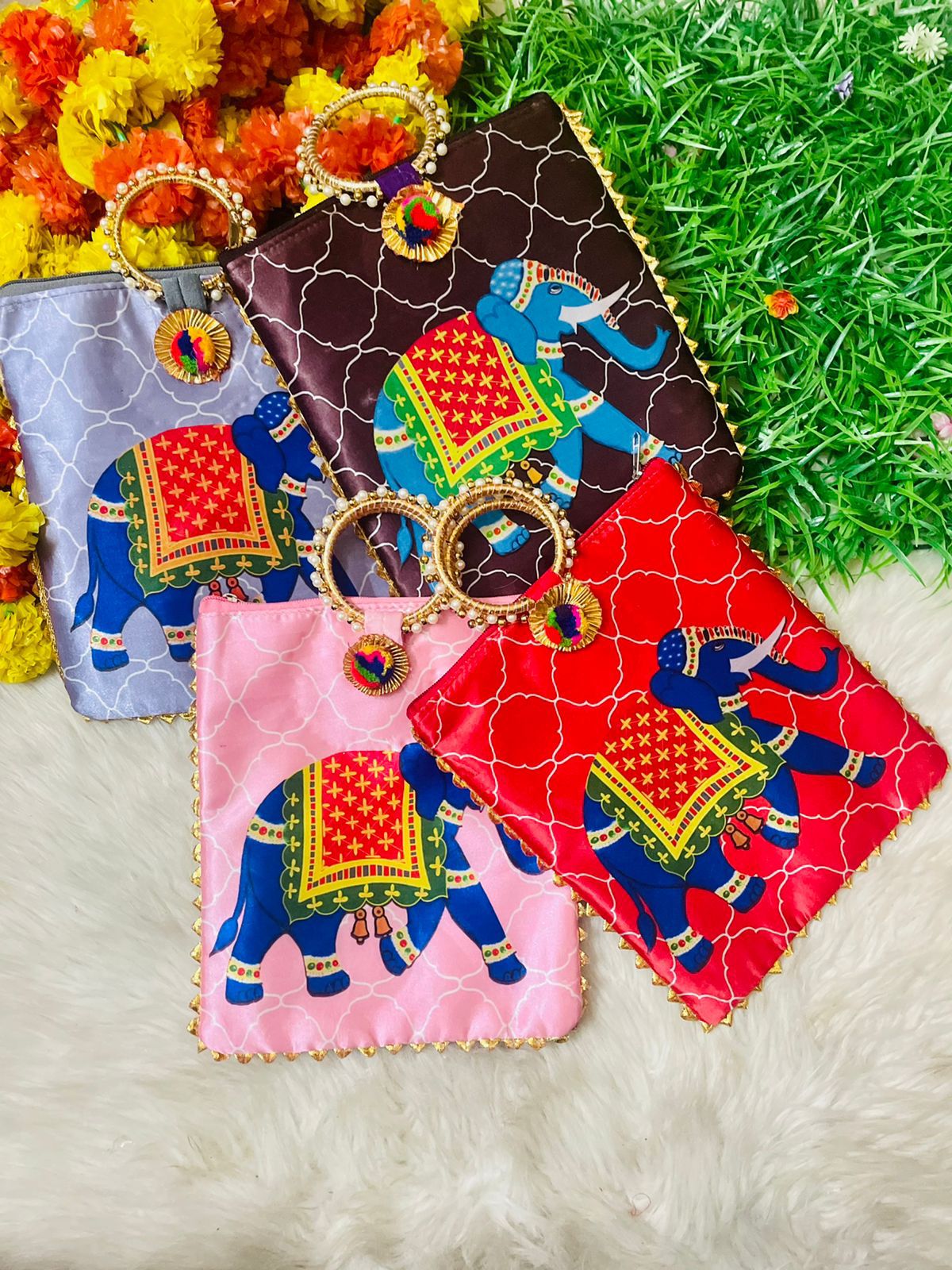 Elephant Thamboolam Bags 
Size 9/9(Assorted colors)-MATSYA BOUTIQUE-MATSYA BOUTIQUE