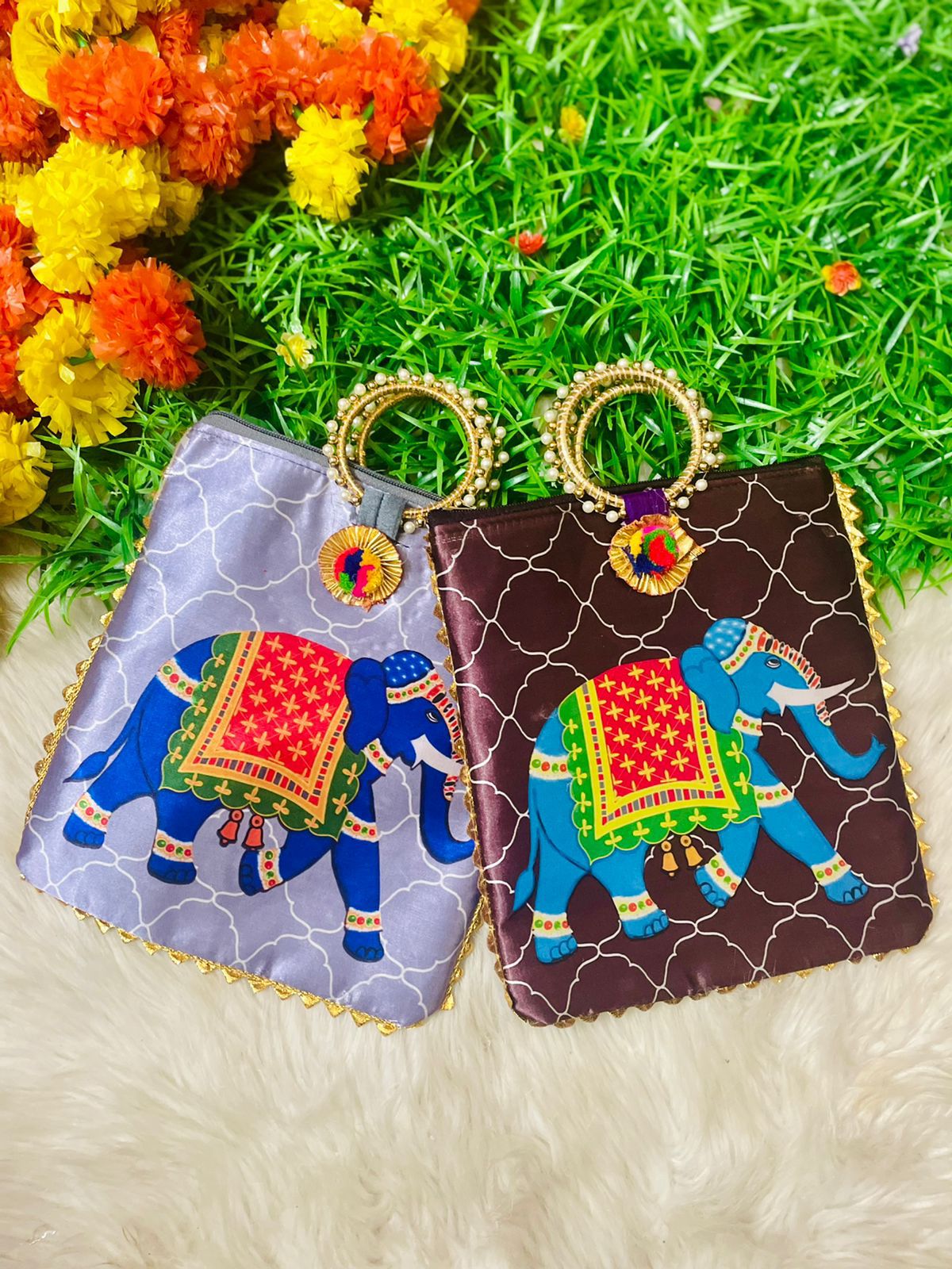 Elephant Thamboolam Bags 
Size 9/9(Assorted colors)-MATSYA BOUTIQUE-MATSYA BOUTIQUE