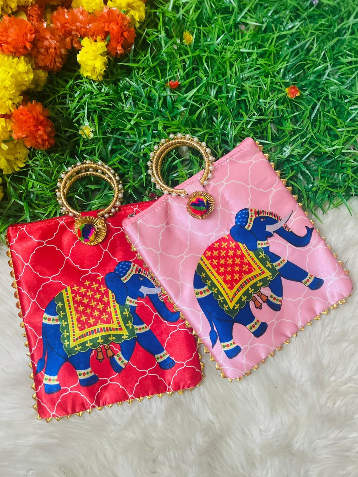 Elephant Thamboolam Bags 
Size 9/9(Assorted colors) - MATSYA BOUTIQUE 